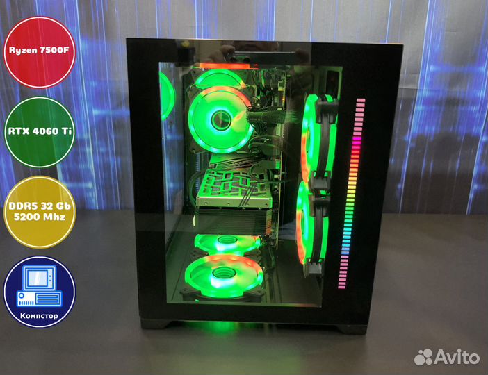 Мощный игровой AMD7500F-RTX4060Ti-32DDR5-HTA30-A620