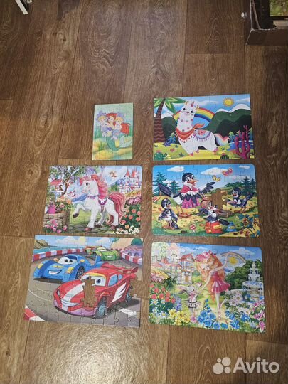 Пазлы детские (картон, дерево), за 7 штук