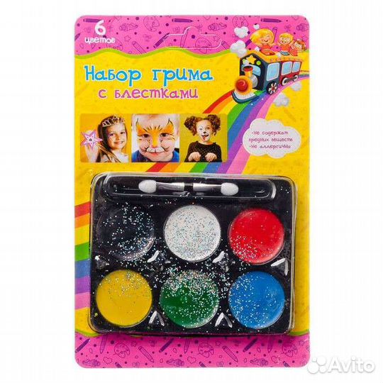 Набор грима с блестками, 6 цветов, аппликатор в ко