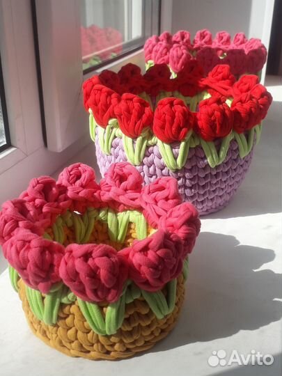 Корзинка из трикотажной пряжи