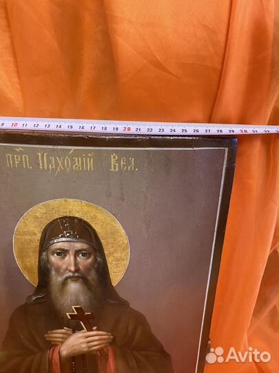 Шикарная редкая старинная икона Пахомий Великий