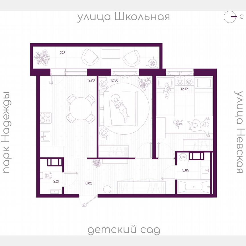 2-к. квартира, 56,7 м², 2/5 эт.