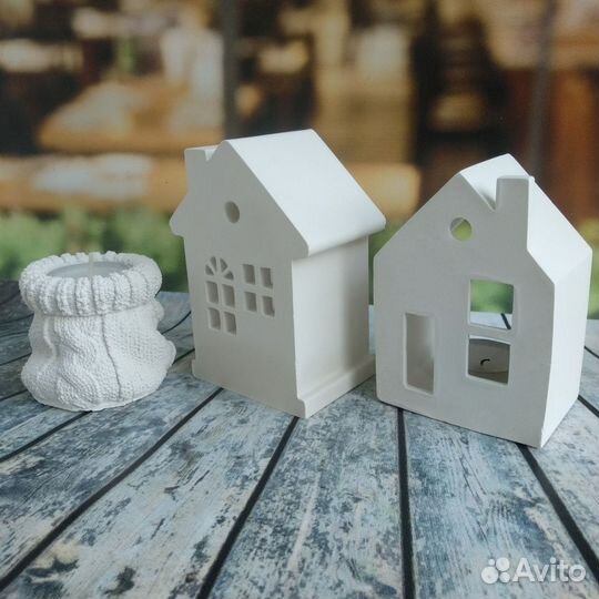 Подсвечник Домик из гипса