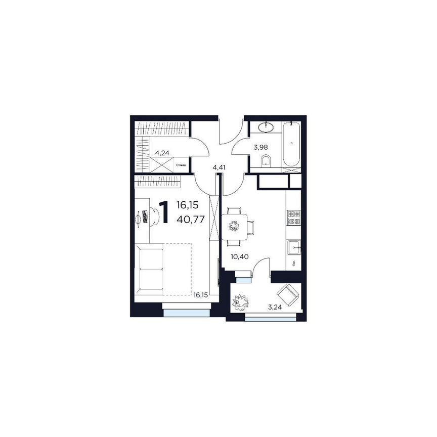 1-к. квартира, 40,8 м², 5/15 эт.