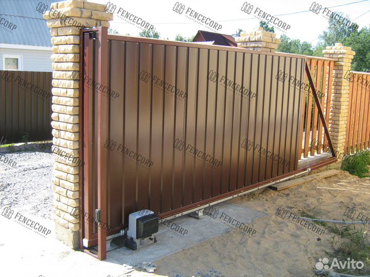 Откатные ворота из профнастила 6000х2000 (6х2)