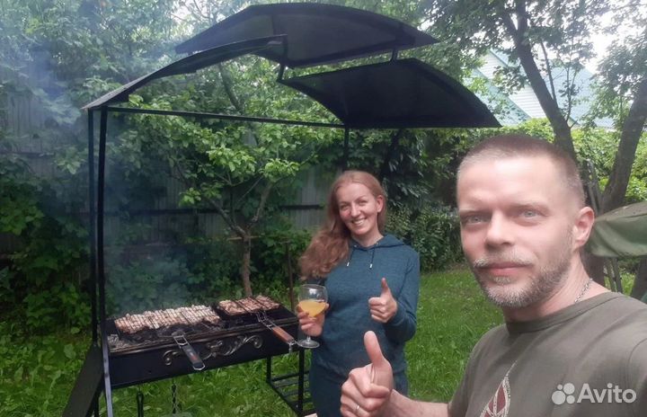 Мангал с печью под казан и крышей