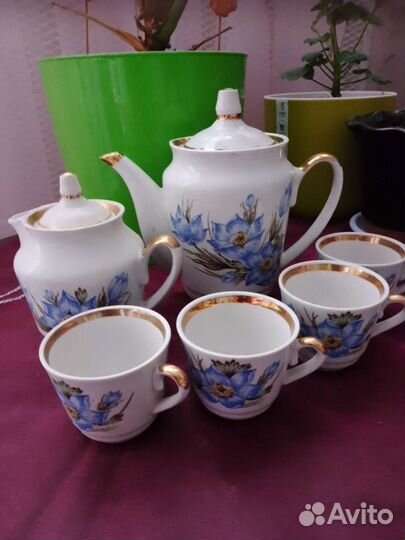 Сервиз чайный СССР из 6 предметов с позолотой