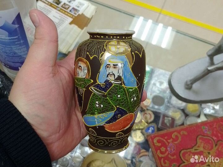Антикварная Японская Ваза Фарфор Сацумо Позолота