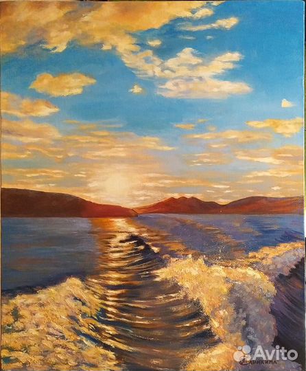 Картина маслом на холсте пейзаж. Восход