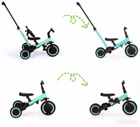 Детский беговел-велосипед 4в1 зеленый