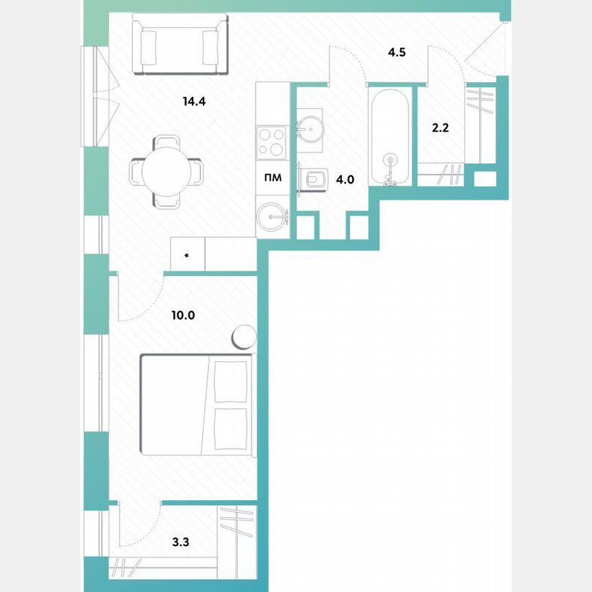 1-к. квартира, 38,4 м², 8/10 эт.