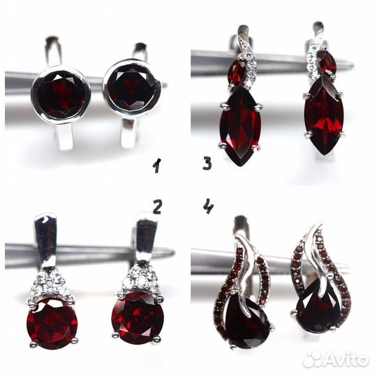 Серьги серебро гранат С292