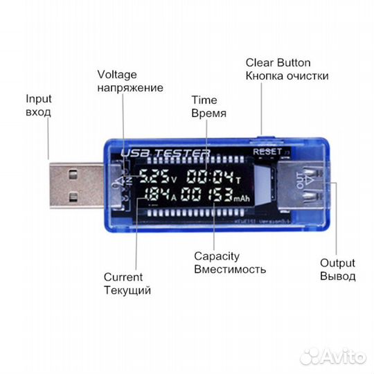 Цифровой USB тестер Вольтметр Амперметр