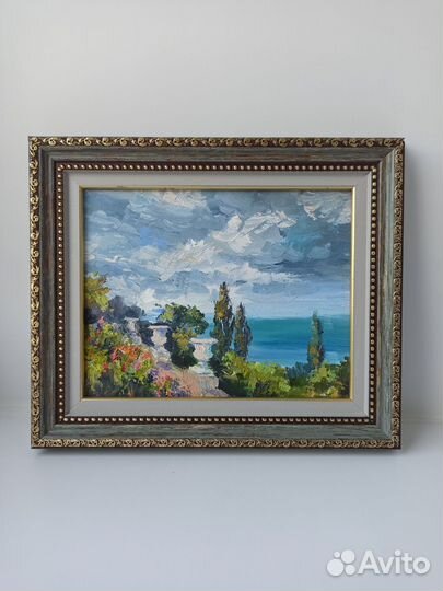 Картина маслом. Морской пейзаж. Набережная Крым