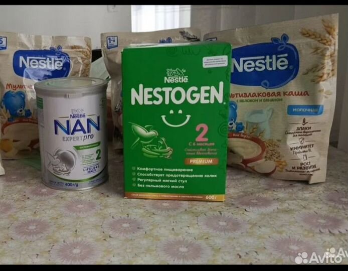 NAN кисломолочный, смесь nestle, каши