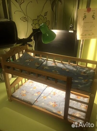 Двухэтажная Деревянная кроватка для кукол