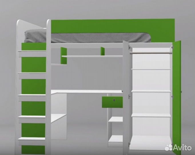 Кровать чердак со столом и шкафом Сонома/Дуб Молоч