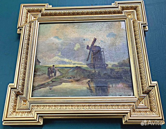 Картина.19 век.Голландия.Пейзаж.Мельница