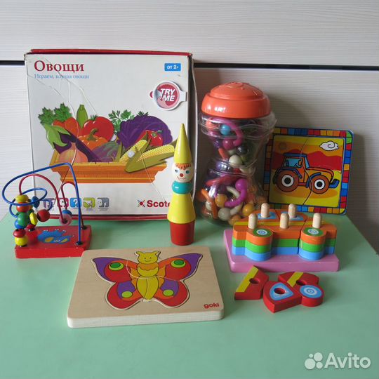 Набор скотчи, деревянные пазлы и др
