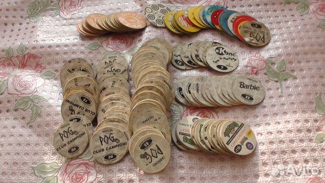 Фишки сотки кэпсы POG биты.90-х год