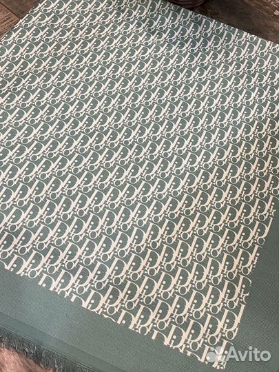 Платок шаль Dior из шерсти и хлопка зеленый