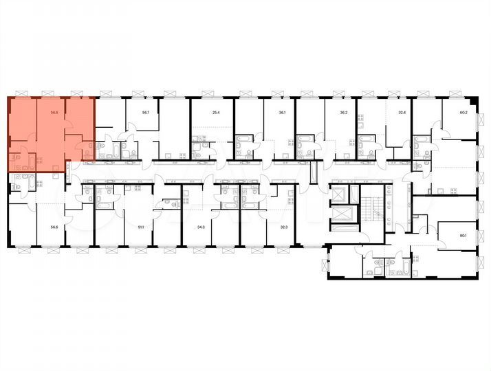 2-к. квартира, 56,6 м², 4/15 эт.
