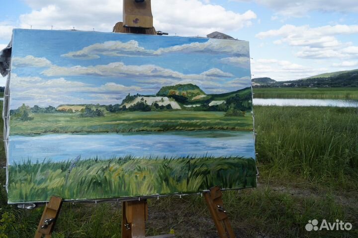 Картина маслом на холсте пейзаж. Лето