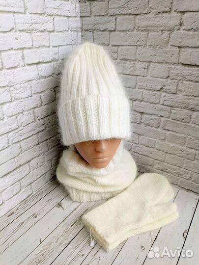 Шапка снуд варежки пух норки