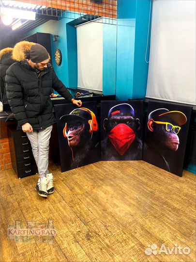 Картина 3 обезьяны на холсте Омск / Арт35