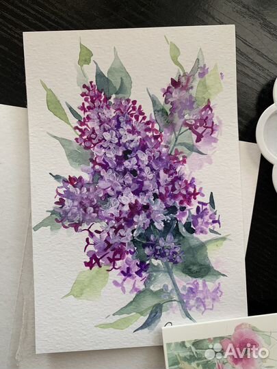 Акваркльный рисунок гуашь Сирень подарок