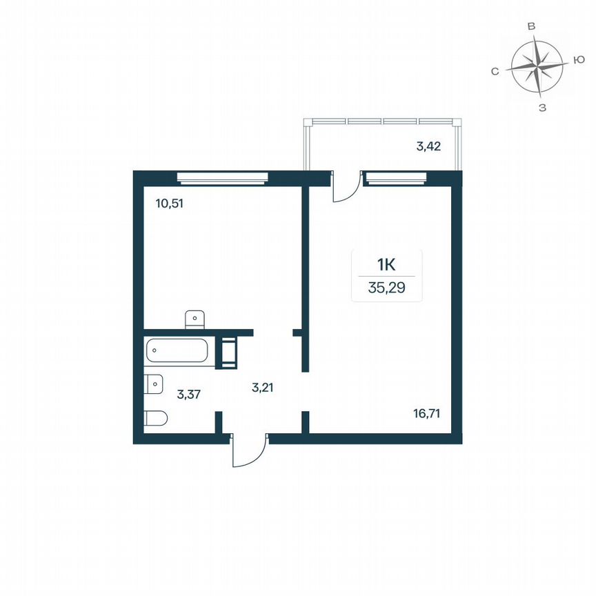 1-к. квартира, 35,2 м², 7/9 эт.