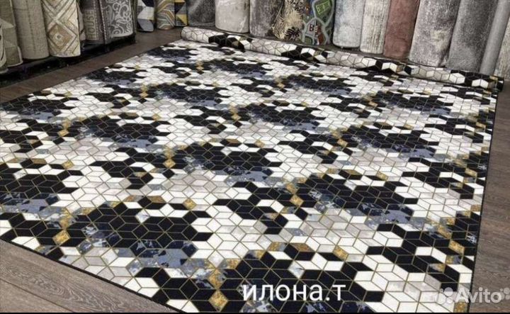 Палас ковровое покрытие ковролин черн.штрих золото