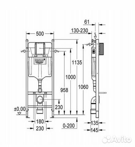 Унитаз подвесной с инсталляцией Grohe