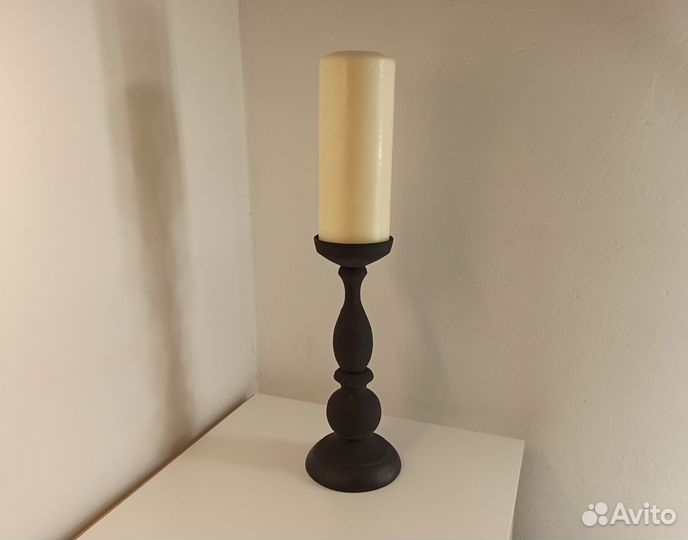 Подсвечник деревянный черный матовый 27см