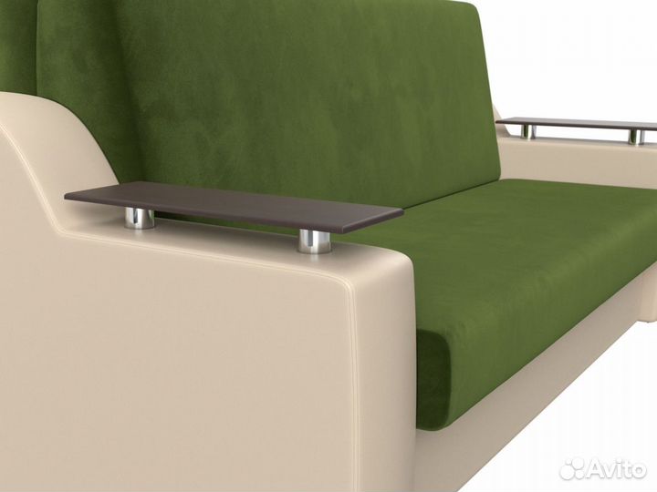 Диван прямой аккордеон Сенатор 140, микровельвет, экокожа, зеленый, бежевый