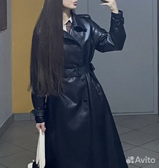 Тренч пальто длинный плащ экокожа