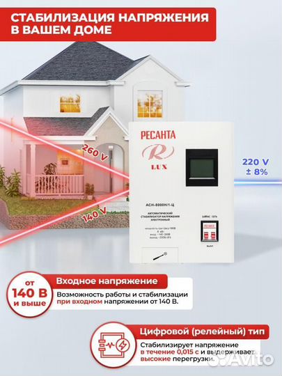 Стабилизатор напряжения Ресанта асн-8000Н/1-Ц белы