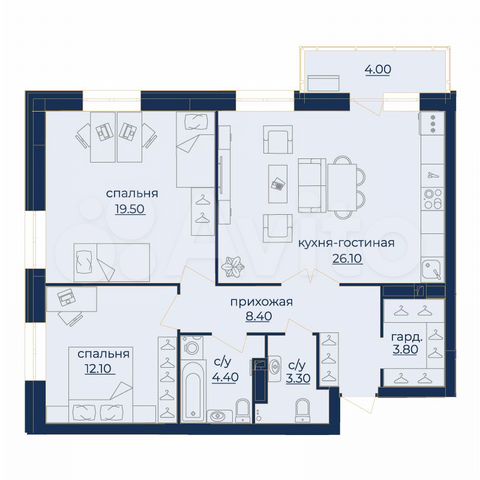 3-к. квартира, 78,8 м², 7/15 эт.