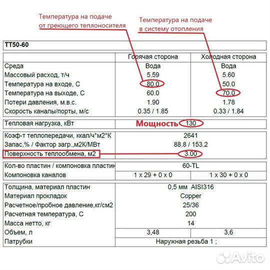 Теплообменник тт50-60 для отопления 1300м2 130кВт