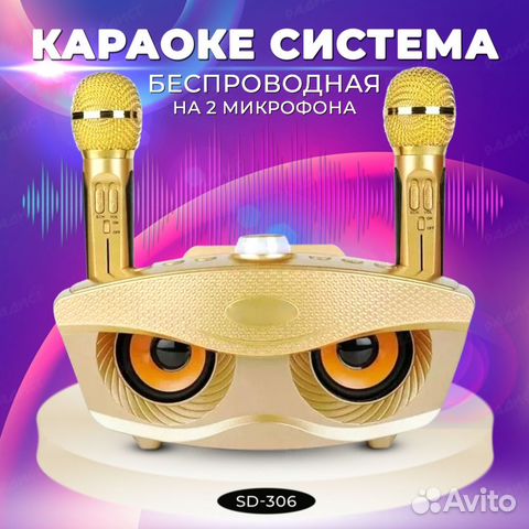 Семейная караоке система на два микрофона, золото