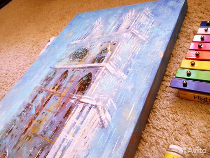 Картина маслом на холсте, Городской Пейзаж 40х80см