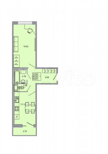 1-к. квартира, 39,9 м², 6/20 эт.