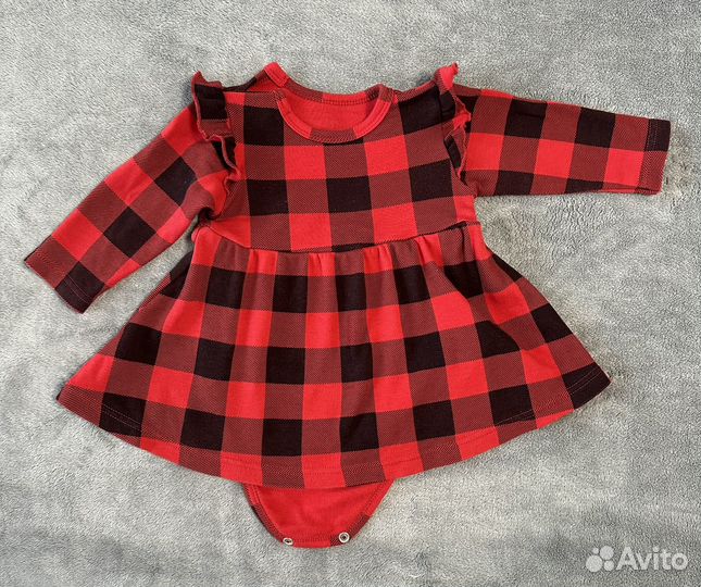 Боди платье черно красная клетка 68