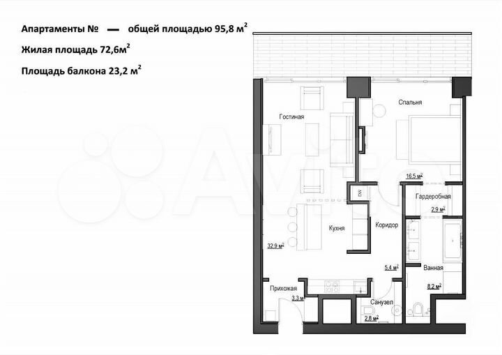 2-к. апартаменты, 95,8 м², 20/27 эт.