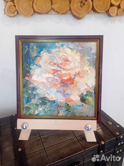 Картина маслом Роза, в раме, авторская