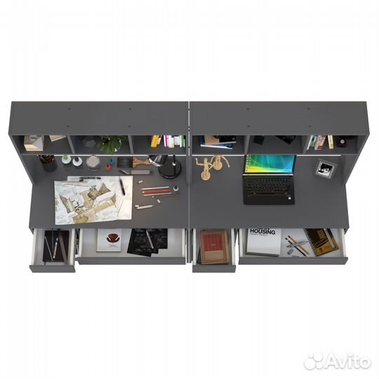 Два рабочих компьютерных стола Mobi Комфорт 12.77F цвет тёмно-серый