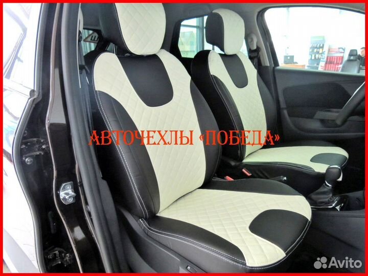 Чехлы Renault Kaptur из экокожи чёрно-белые Ромб