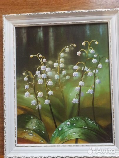 Картина в багетной раме репродукция Ландыши