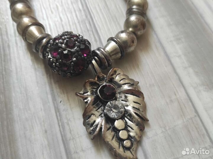 Винтажный металлический браслет с кристаллами