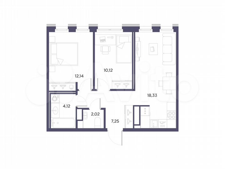 2-к. квартира, 54 м², 3/10 эт.